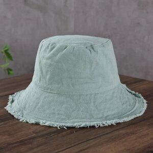 Frayed Cotton Green Denim Bucket Hat Summer Style Beach Pool UPF Protection